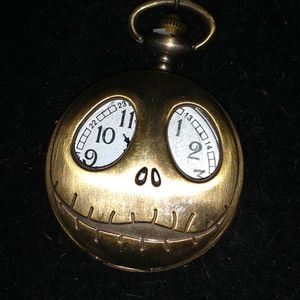 Brushed Gold Tone Nightmare Before Christmas Jack Skeleton Pocket Watch & Chain